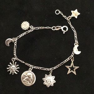 925 sterling angel moon star charm bracelet